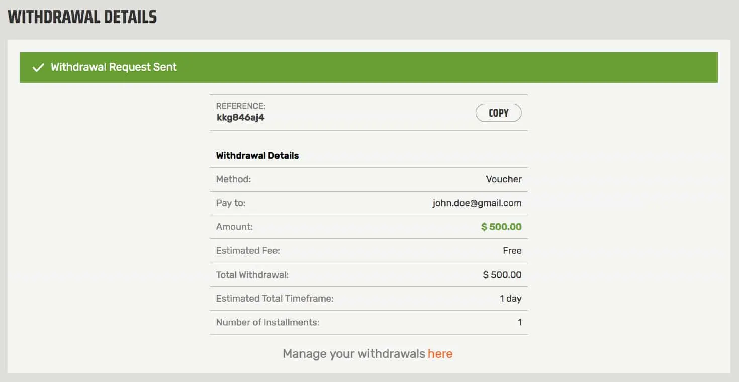 Confirmation on your Voucher Withdrawal Request